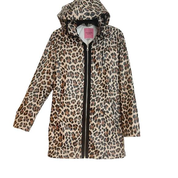 Kate Spade New York Leopard Matte Aline Raincoat Long Sleeve Brown Women's SZ S - Picture 3 of 12